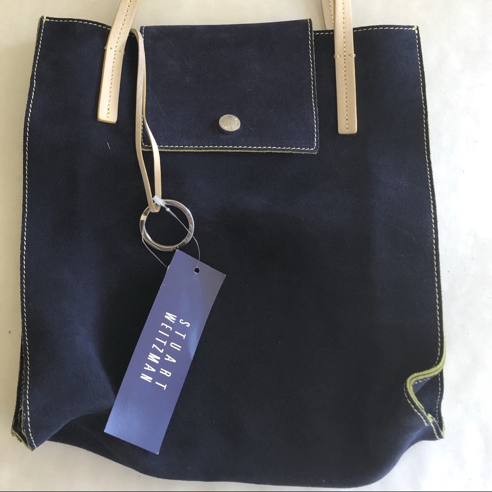 Stuart Weitzman Blue Suede Contrast Tote